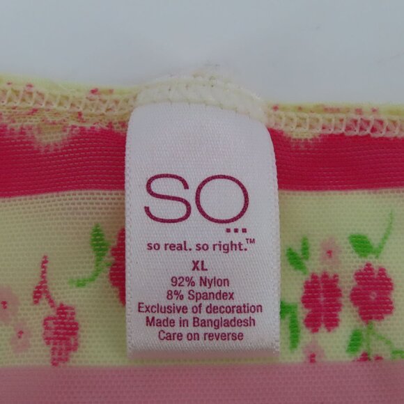 SO Juniors Extra Large XL Panty Floral Flower Pink Yellow Sheer Mesh Bow Accent - Picture 4 of 11